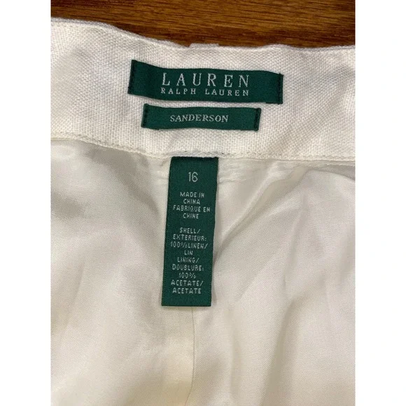 Lauren Ralph Lauren Cream Colored 100% Linen Pants 32.5" Inseam Size 16 - Picture 7 of 9
